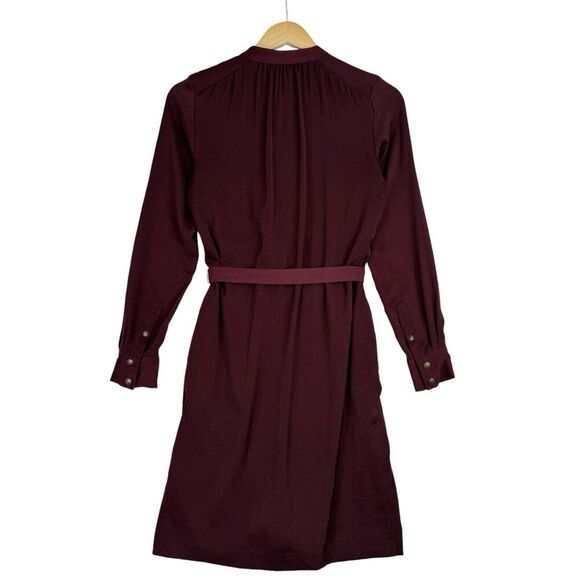 Banana Republic Women Shirt Dress Burgundy Sz 0 Long Sleeve Belted Preppy Office - Picture 3 of 15